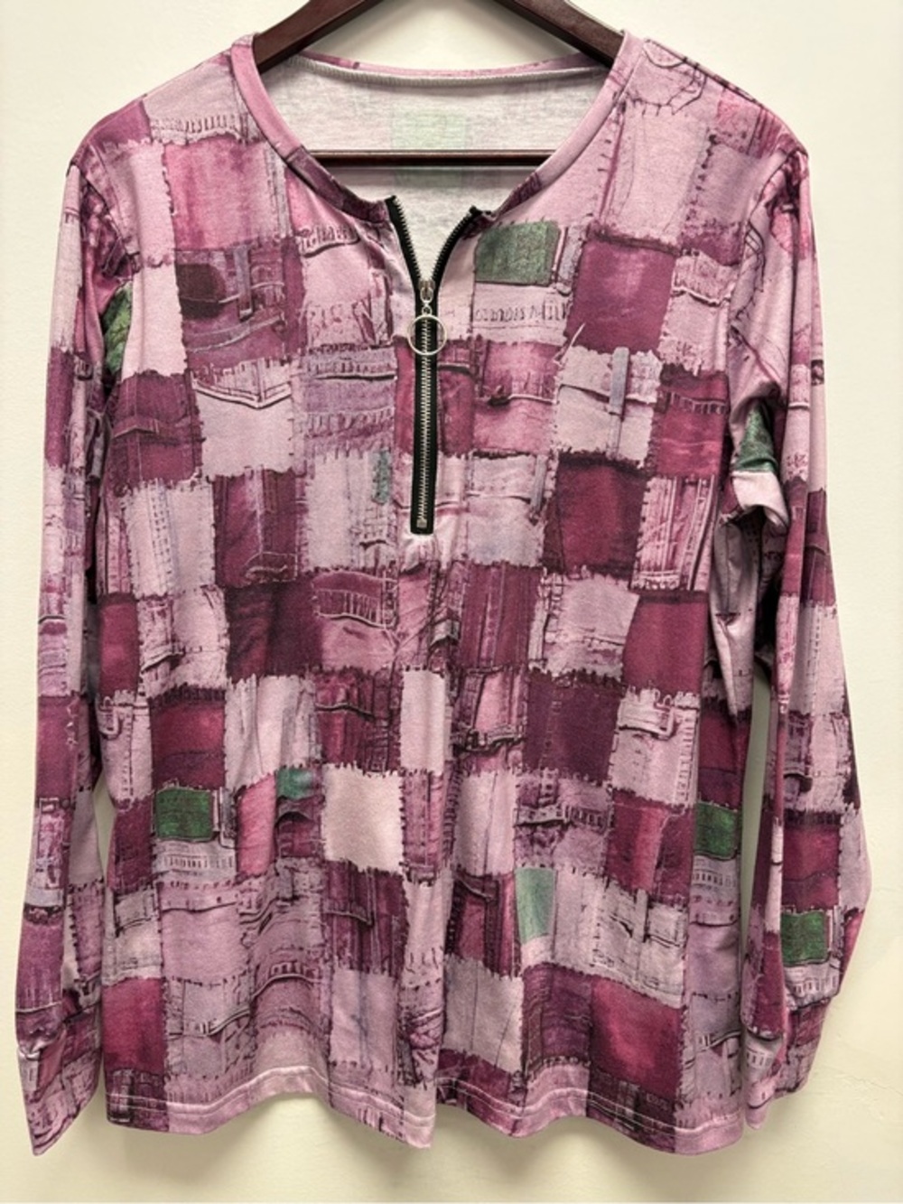 4 for $25 💜 Purple Patchwork Print Quarter Zip Top | Plus Size  1x